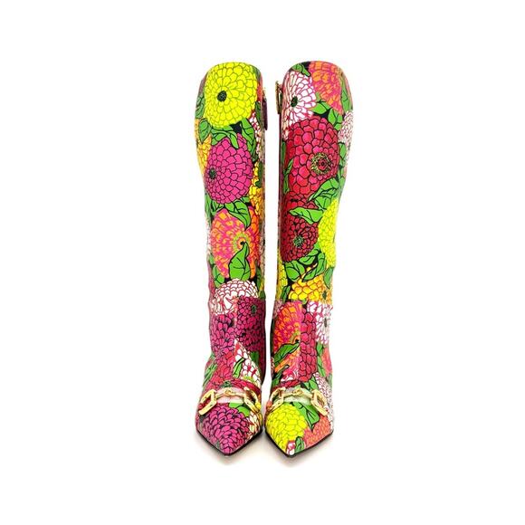 NIB Gucci x Ken Scott Horsebit Pomponica Knee High Floral Kitten Heel Boots 36 - Picture 5 of 9